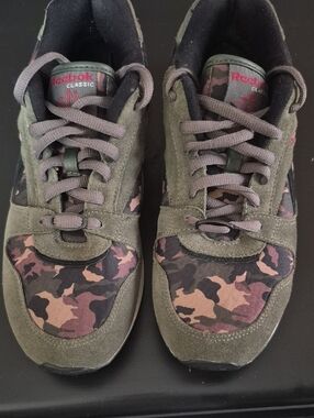 Reebok Classic Camouflage Lace-Up Sneakers in Olive Green